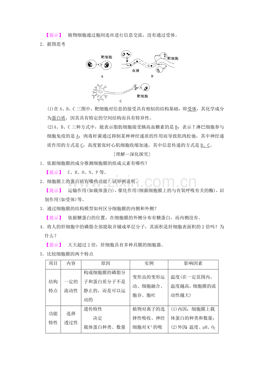 山东省2019高考生物第2单元细胞的基本结构与物质的输入和输出（1）细胞膜和细胞核导学案（含解析）新人教版必修1.doc_第3页