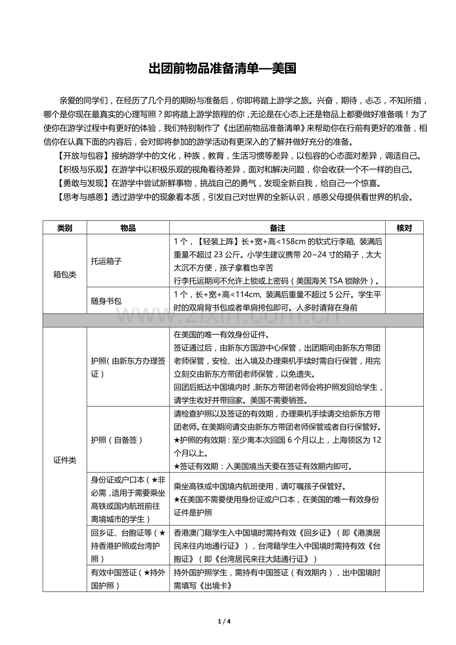 美国旅游必备清单.doc_第1页