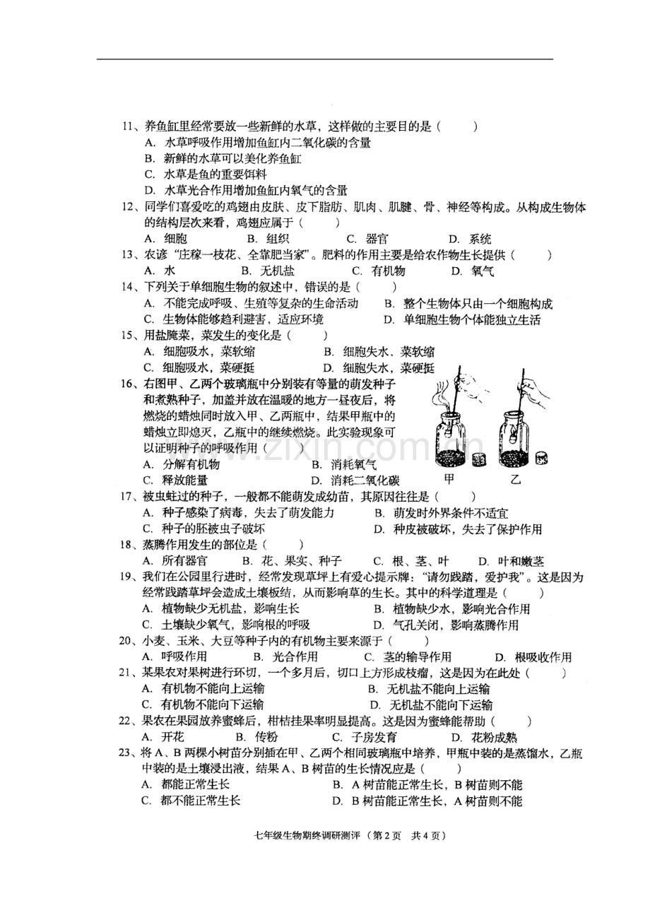 广东省普宁市建新中学2011-2012学年七年级生物上学期期末调研测试试题(扫描版-无答案)-人教新课标版.doc_第2页