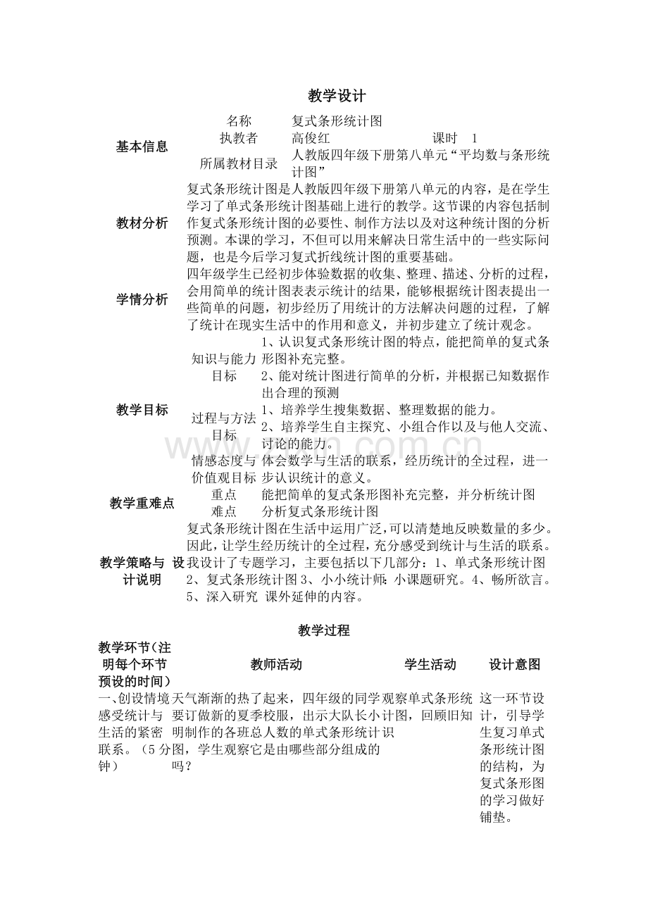 人教2011版小学数学四年级复式条形统计图-(2).docx_第1页