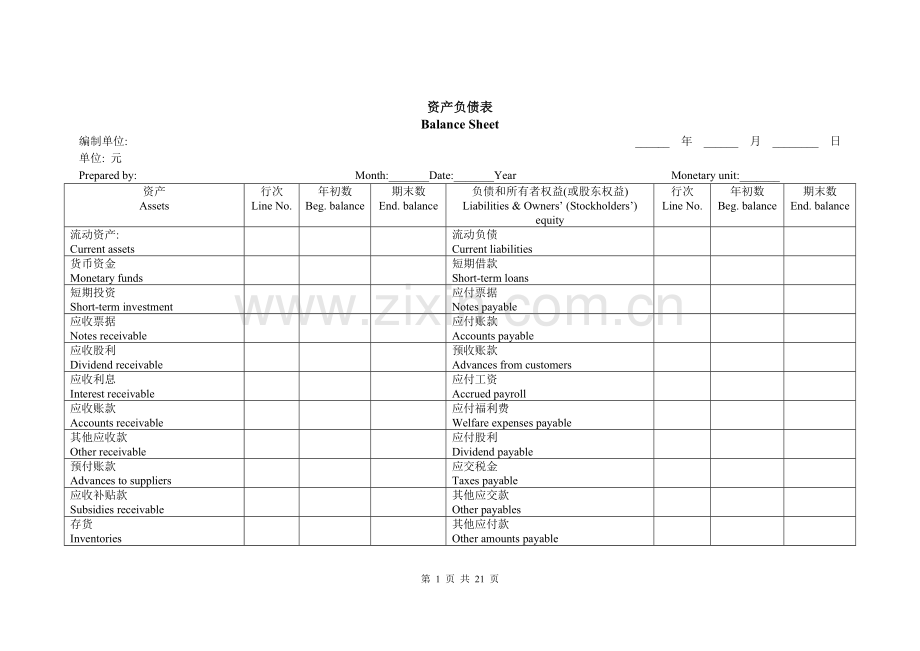 财务报表英文翻译大全(含资产负债表、现金流量表、利润表等等).doc_第1页