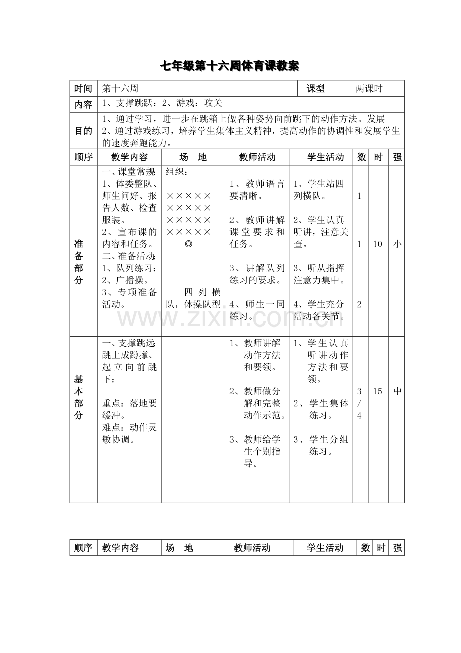 七年级第十六周体育课教案.doc_第1页