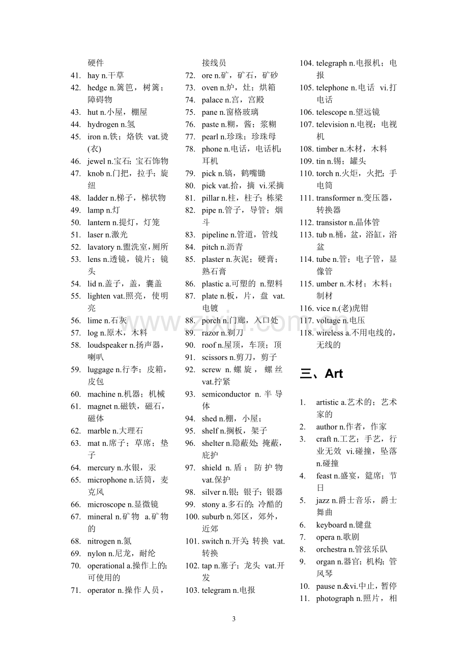 大学四级英语词汇分类汇总...doc_第3页