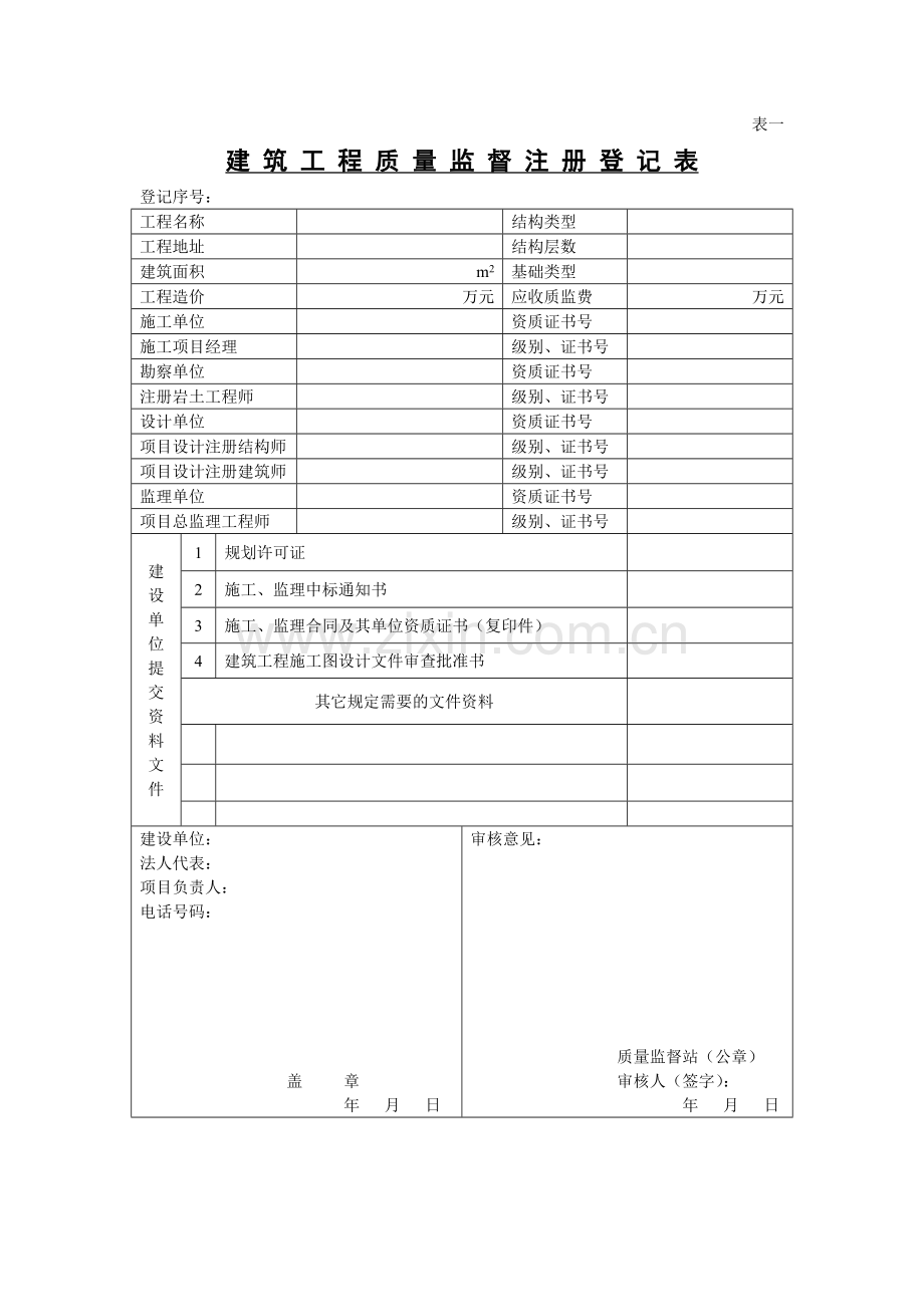 建筑工程质量监督汇总表.docx_第1页