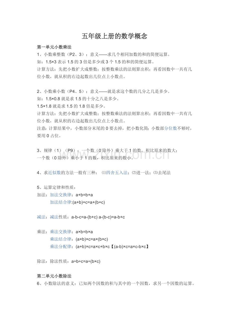 五年级上册的数学概念.docx_第1页