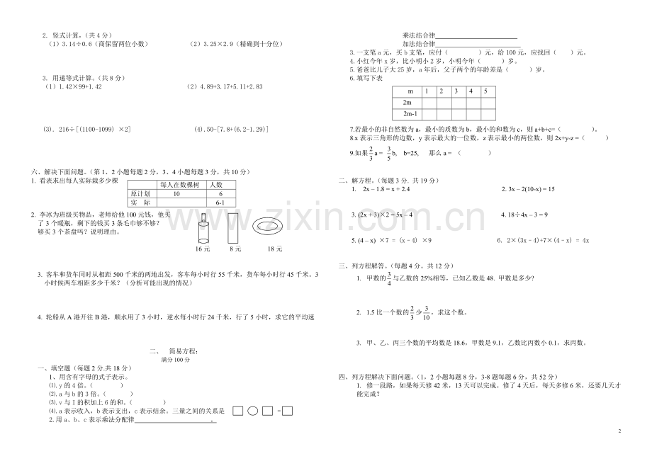 小学六年级数学总复习(专题训练卷).doc_第2页