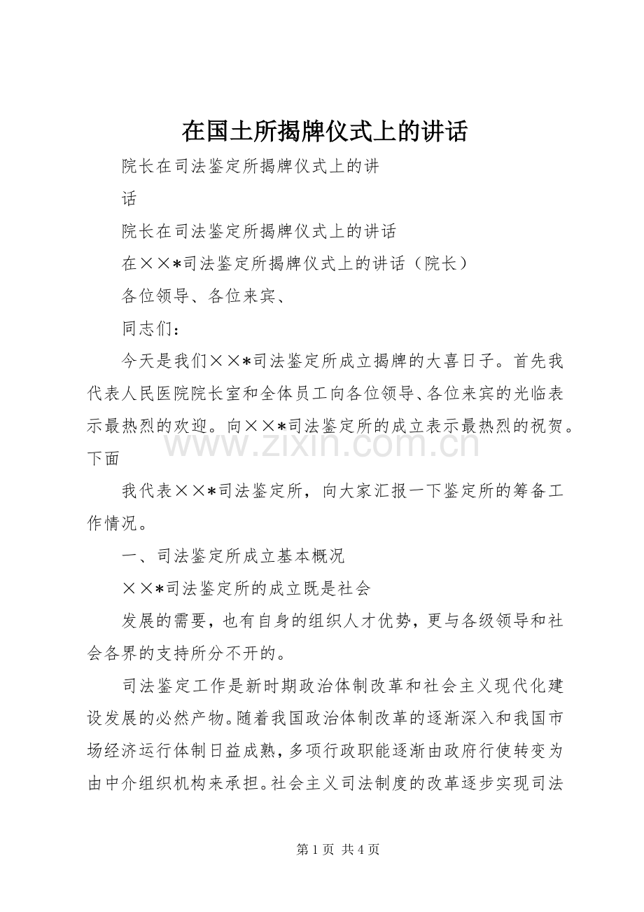 在国土所揭牌仪式上的讲话发言.docx_第1页