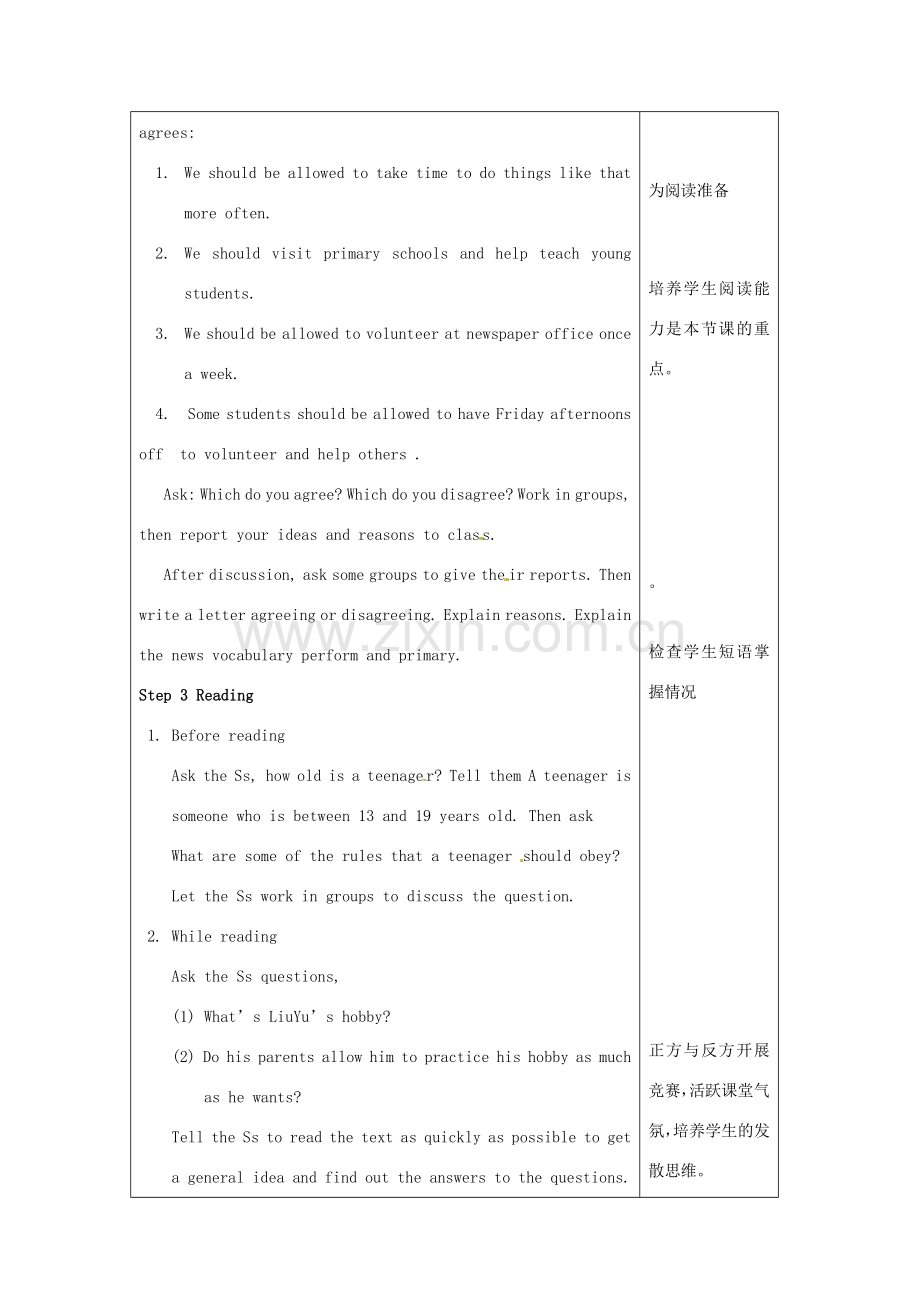 江苏省海门市正余初级中学九年级英语全册《Unit 3 Teenagers should be allowed to choose their own clothes.Period 5 Self check and Reading》教案 人教新目标版.doc_第2页