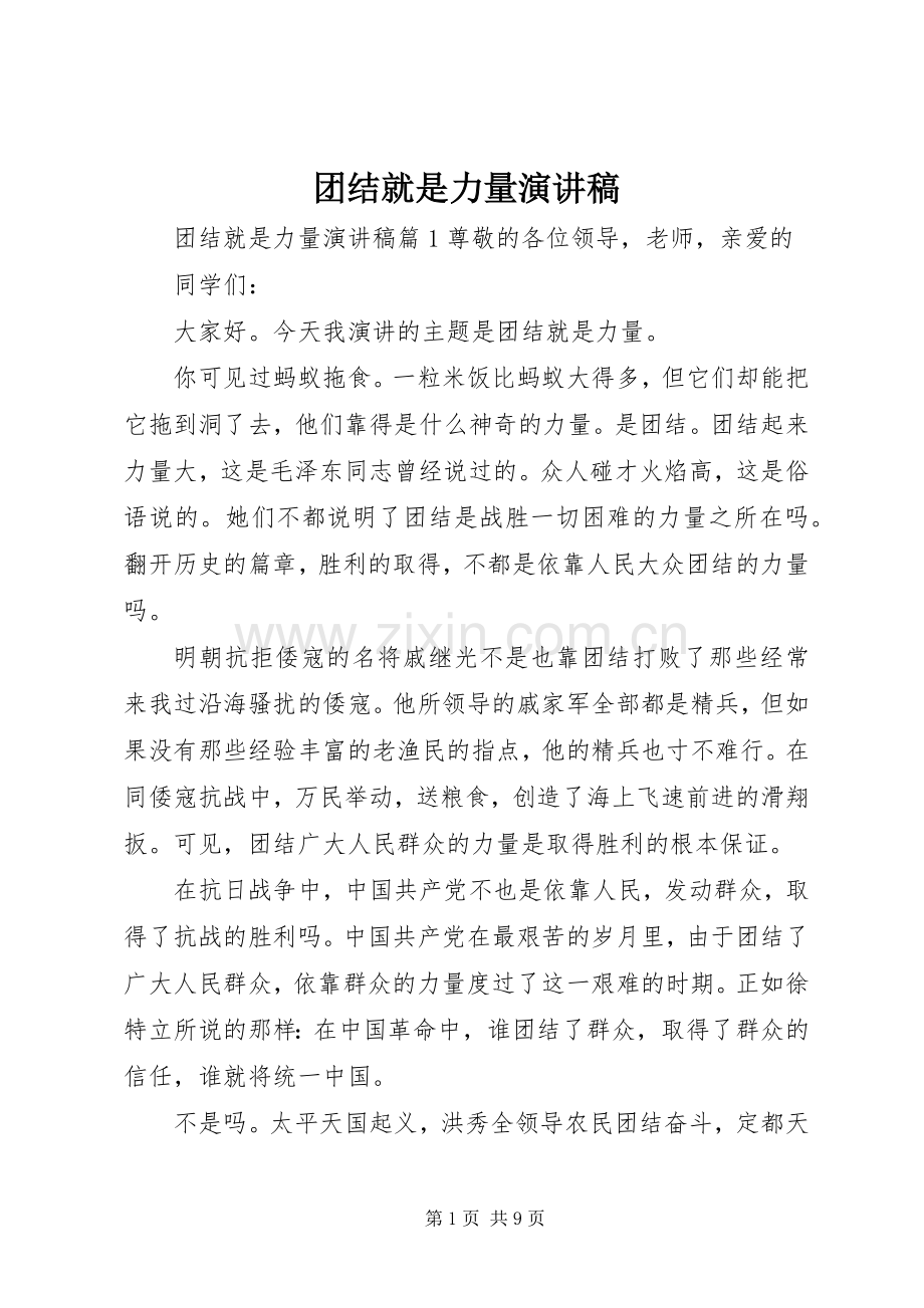 团结就是力量演讲致辞.docx_第1页