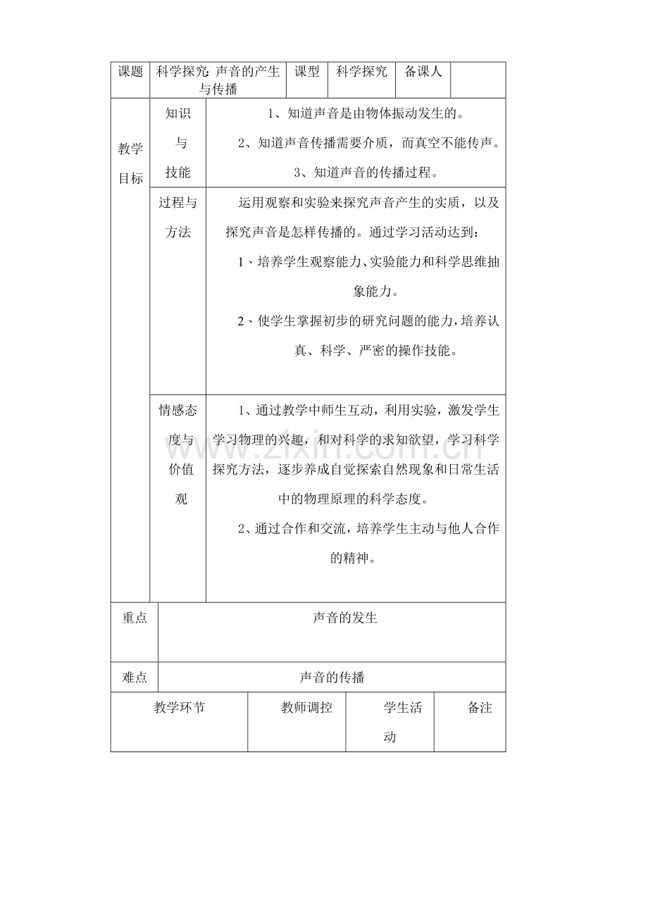 八年级物理沪科版科学探究 声音的产生与传播.doc_第1页