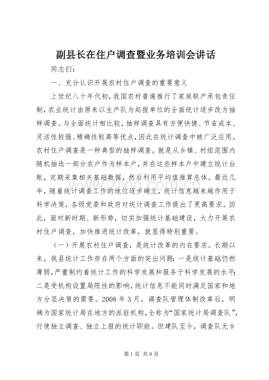 副县长在住户调查暨业务培训会讲话发言.docx_第1页