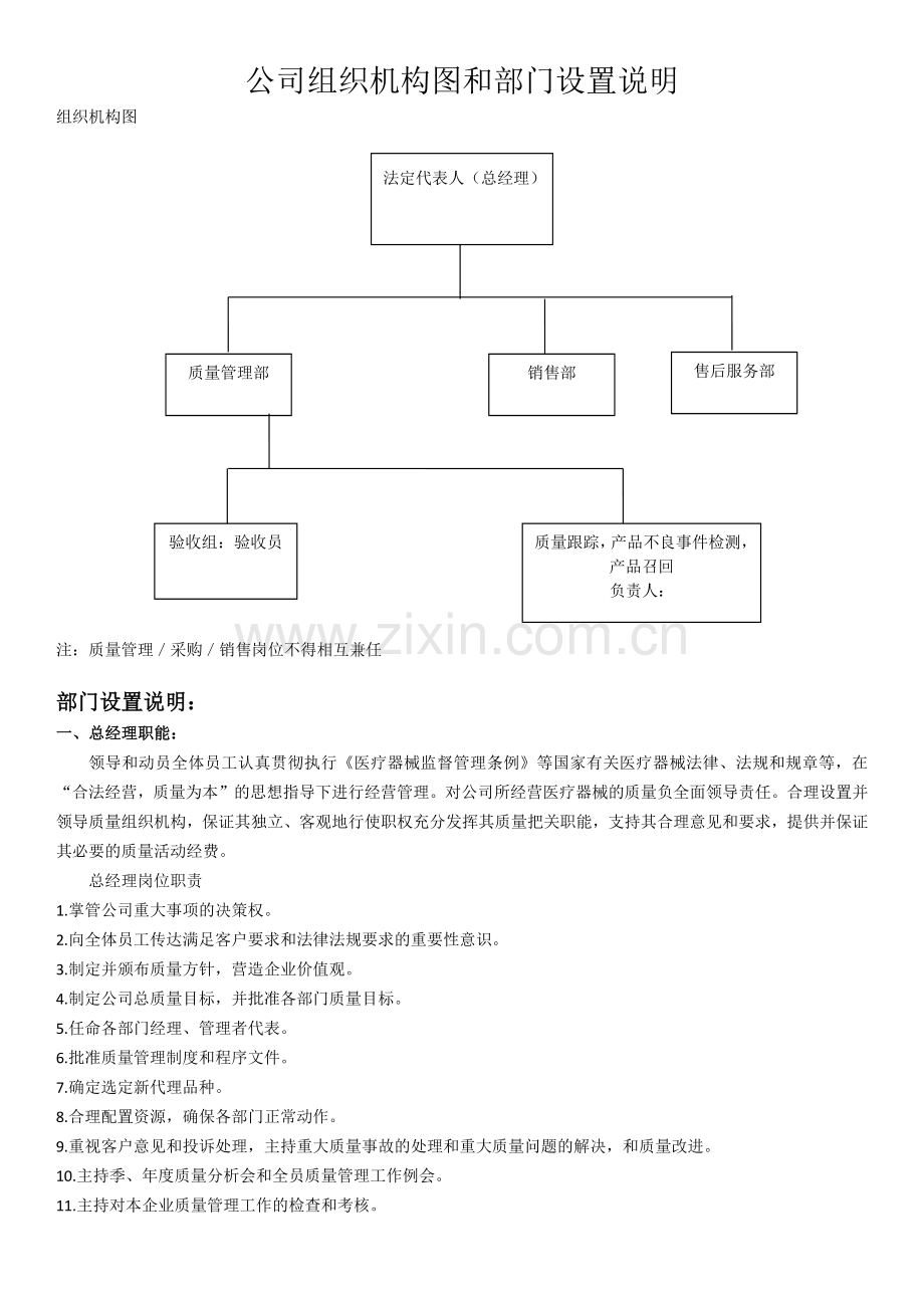 公司组织机构图和部门设置说明医疗器械.doc_第1页