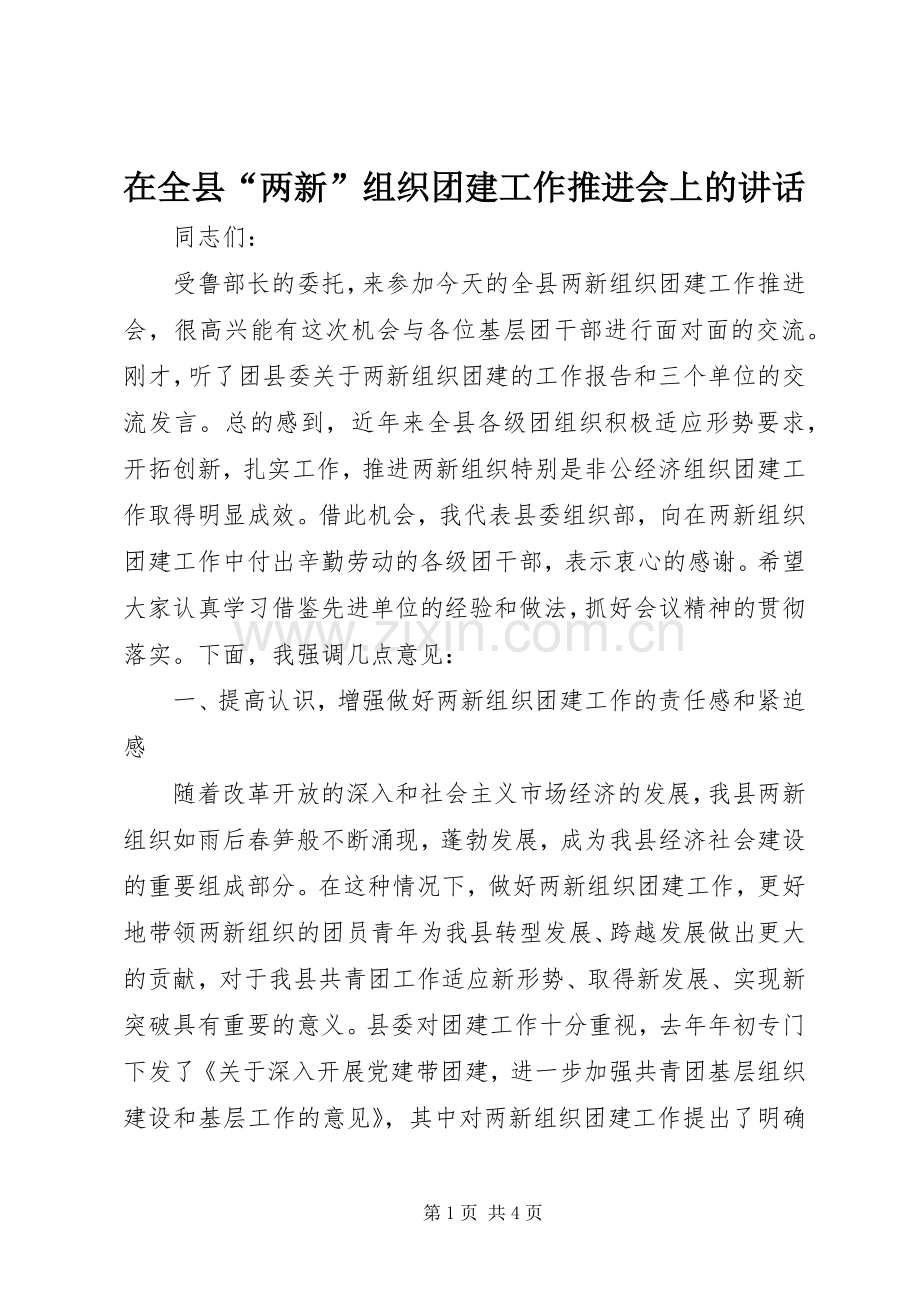 在全县“两新”组织团建工作推进会上的讲话发言.docx_第1页