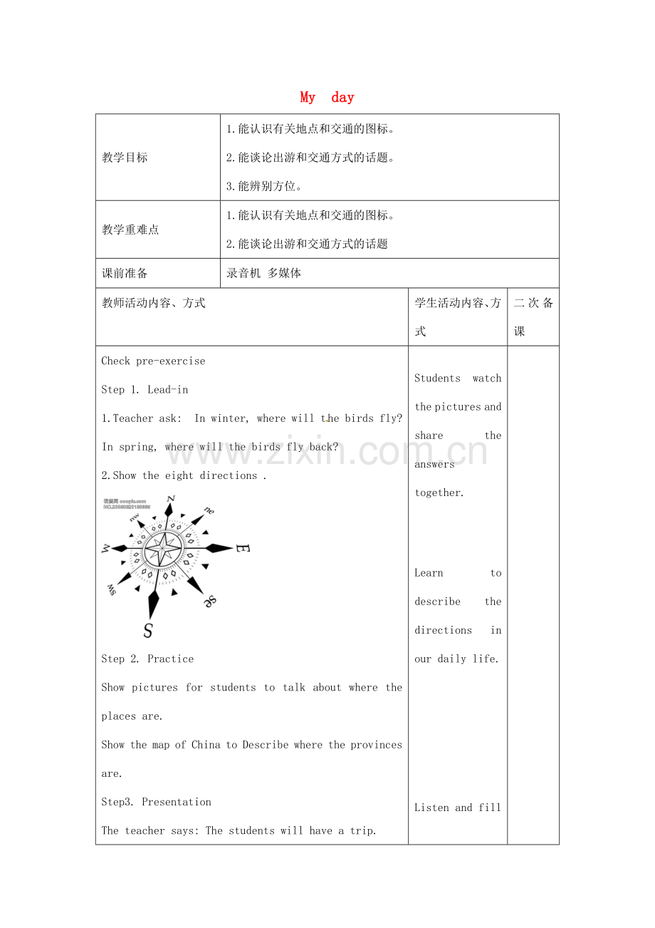 七年级英语上册 Unit 4 My day Comic strip and Welcome to the unit教案 （新版）牛津版-（新版）牛津版初中七年级上册英语教案.doc_第1页