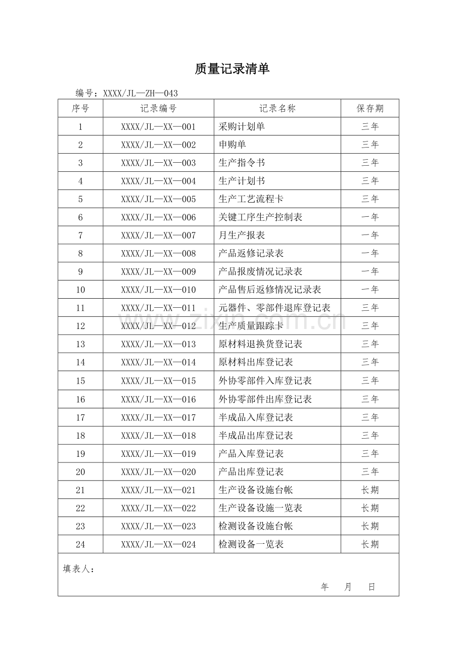 质量记录清单.docx_第1页