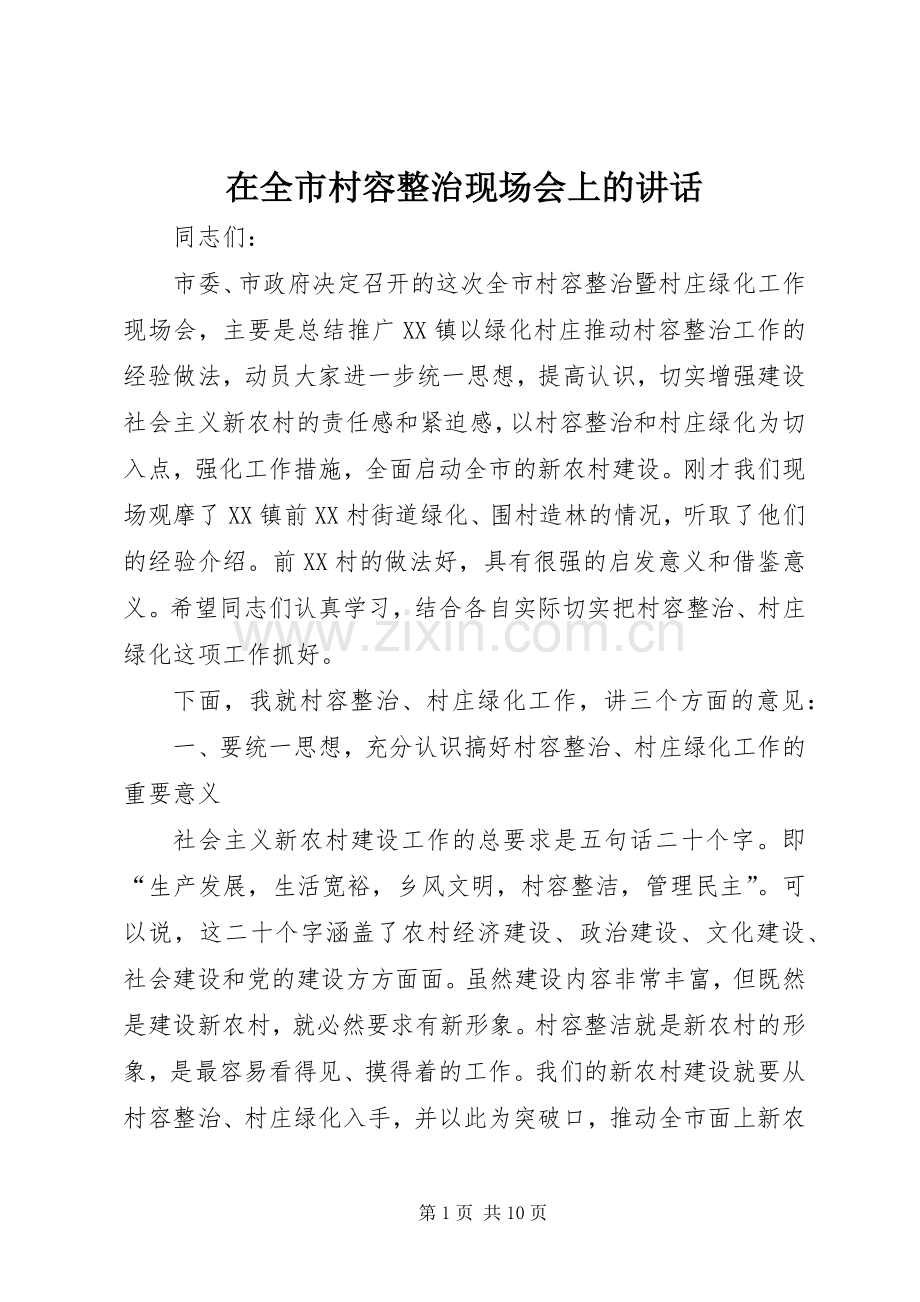 在全市村容整治现场会上的讲话发言.docx_第1页