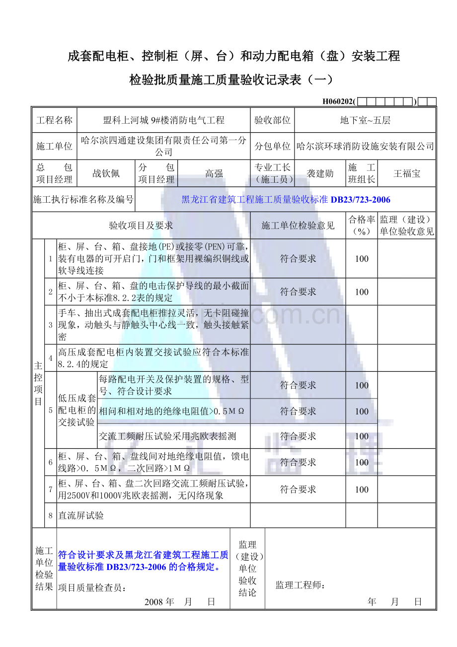 柜控制柜和动力配电箱(盘)安装工程检验批质量施工验收记录(-)_.docx_第1页