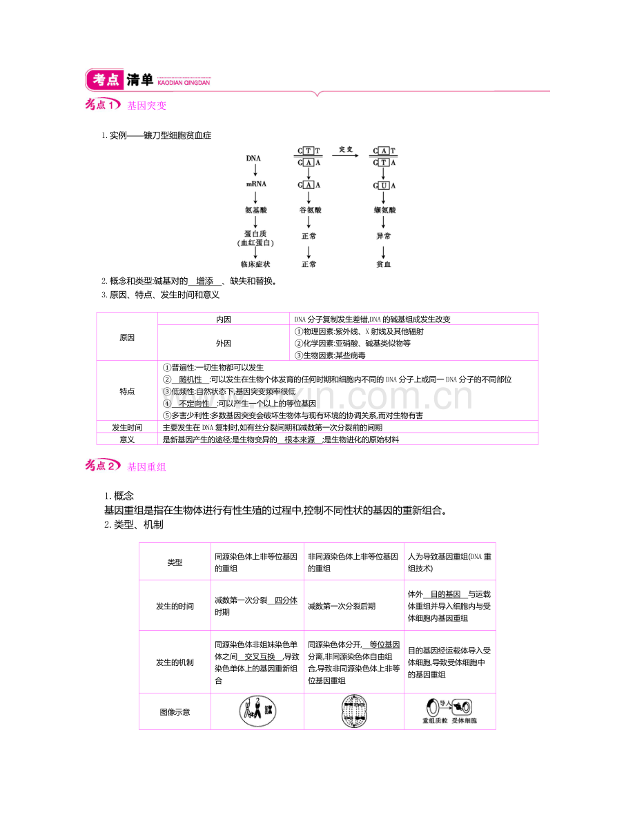 第七单元课时1基因突变、基因重组和染色体变异.docx_第2页