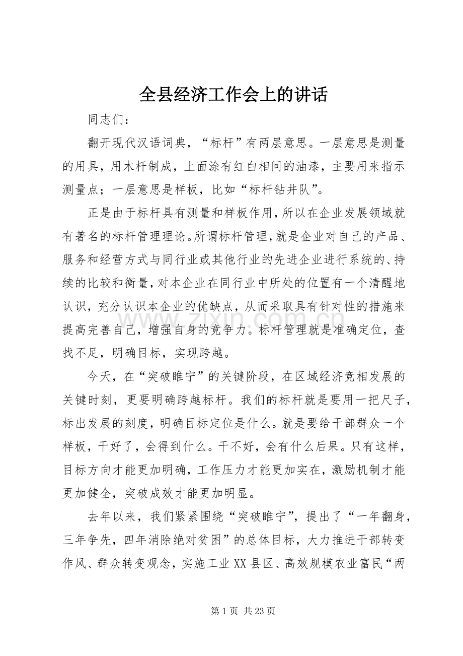 全县经济工作会上的讲话发言.docx_第1页