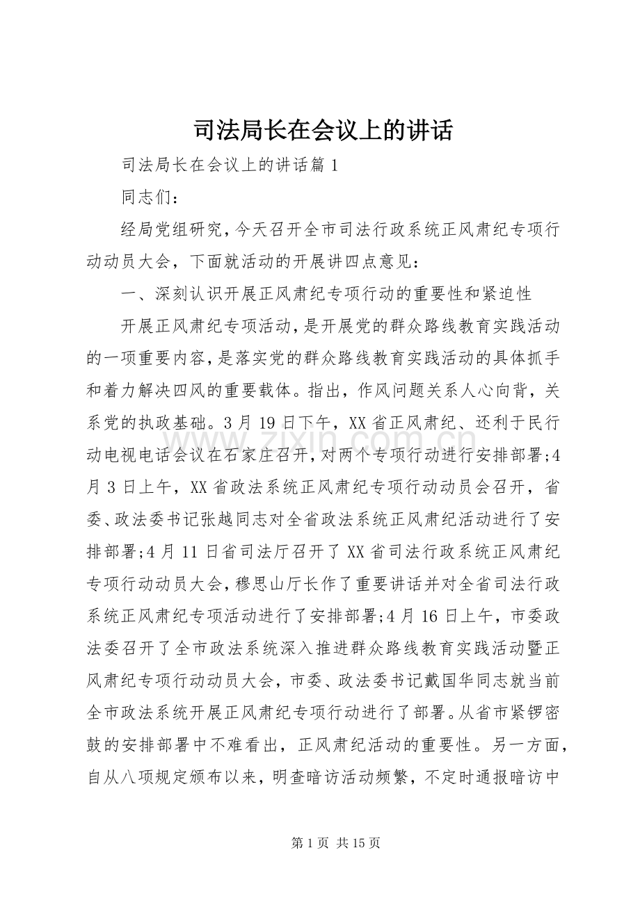 司法局长在会议上的讲话发言.docx_第1页