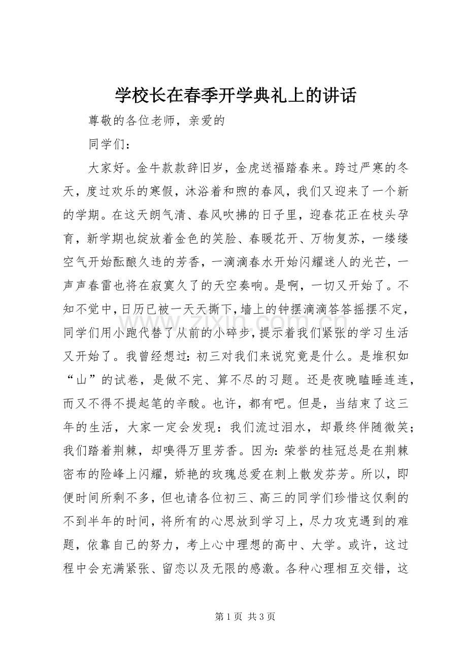 学校长在春季开学典礼上的讲话发言.docx_第1页