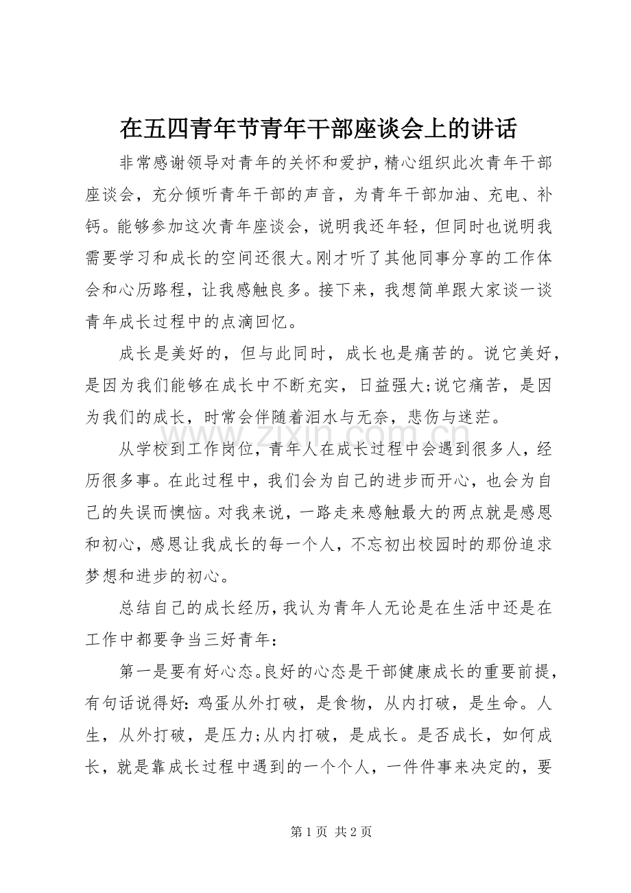 在五四青年节青年干部座谈会上的讲话发言.docx_第1页