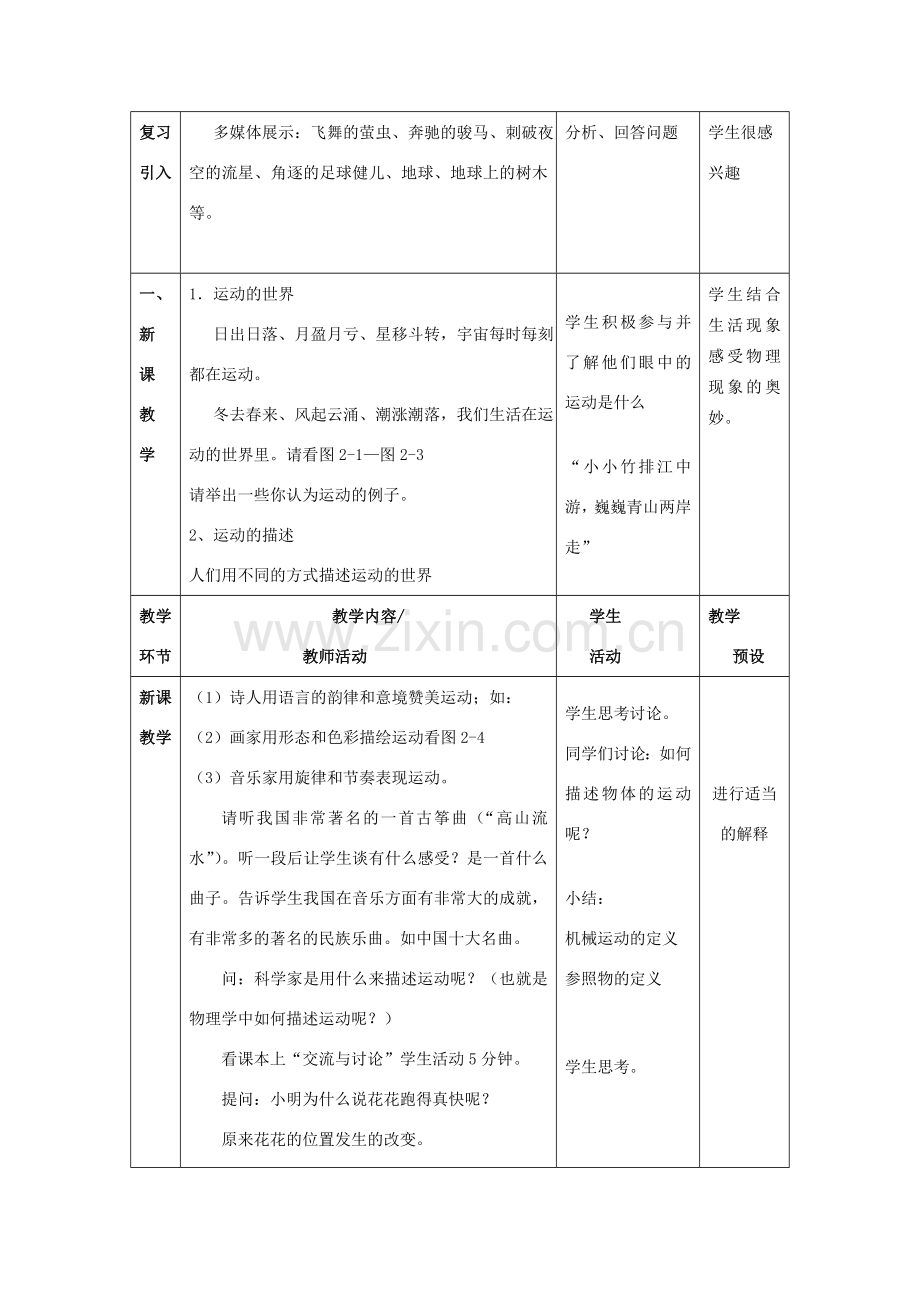 八年级物理全册《2.1 动与静》教案 （新版）沪科版-（新版）沪科版初中八年级全册物理教案.doc_第2页