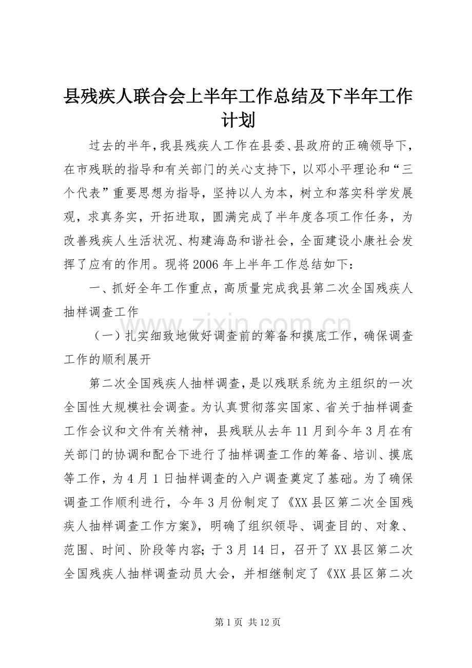 县残疾人联合会上半年工作总结及下半年工作计划(2).docx_第1页