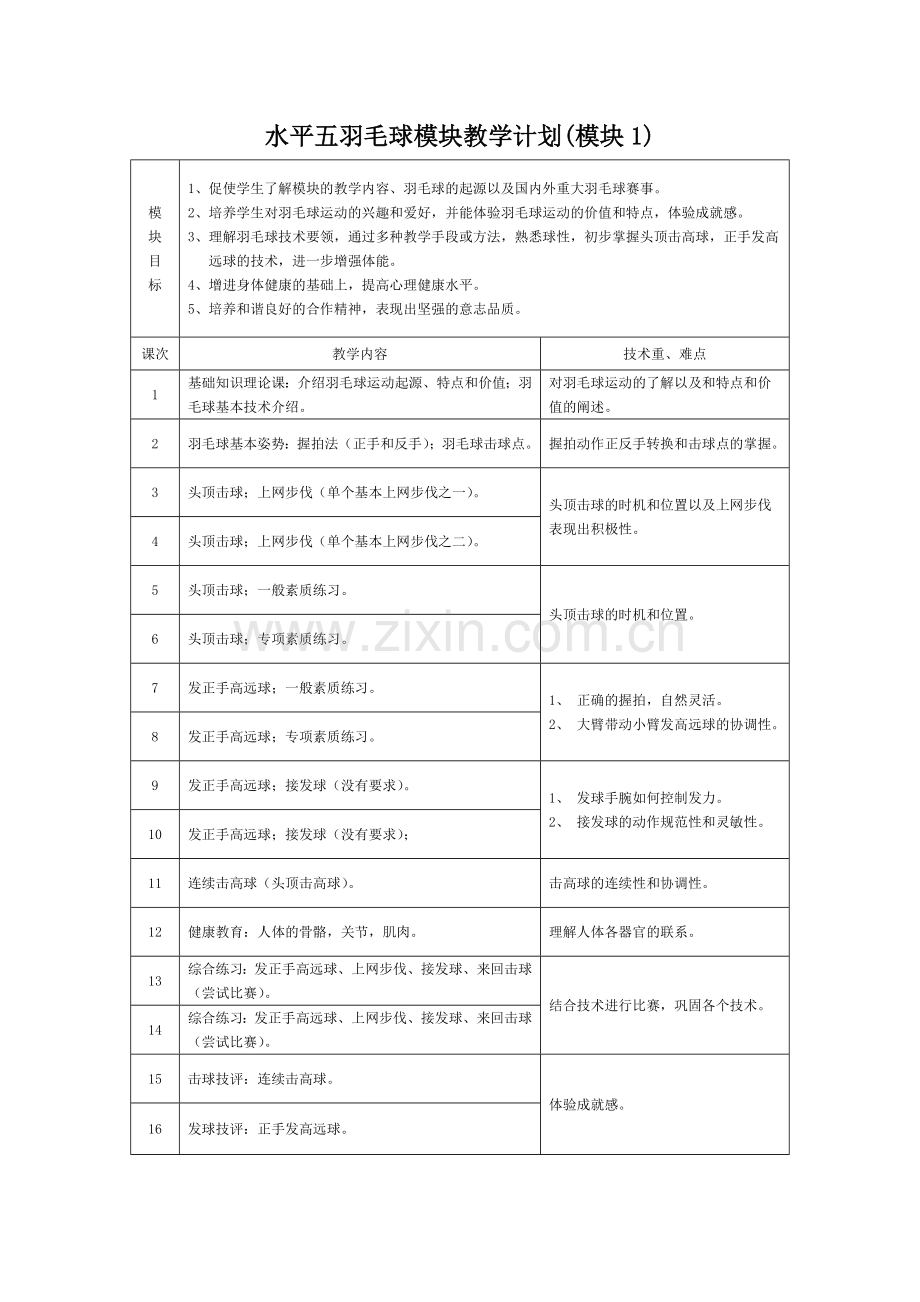 水平五羽毛球模块教学计划.doc_第2页