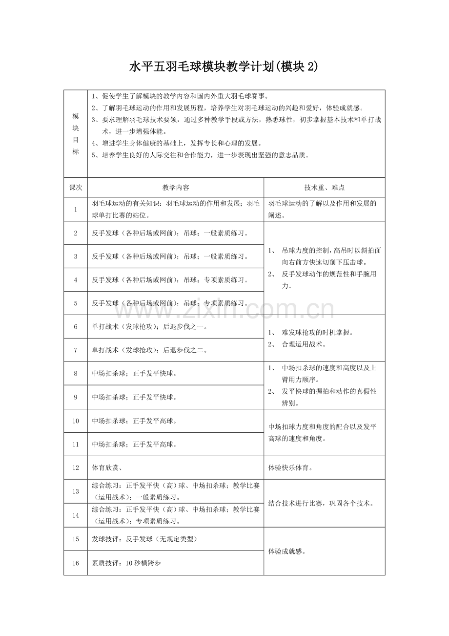 水平五羽毛球模块教学计划.doc_第3页