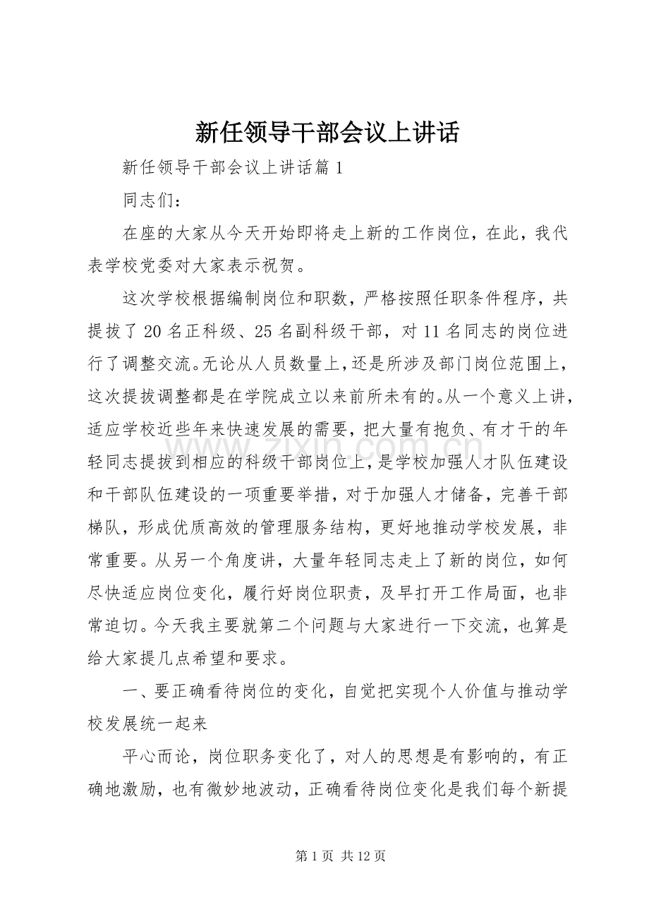 新任领导干部会议上讲话发言.docx_第1页