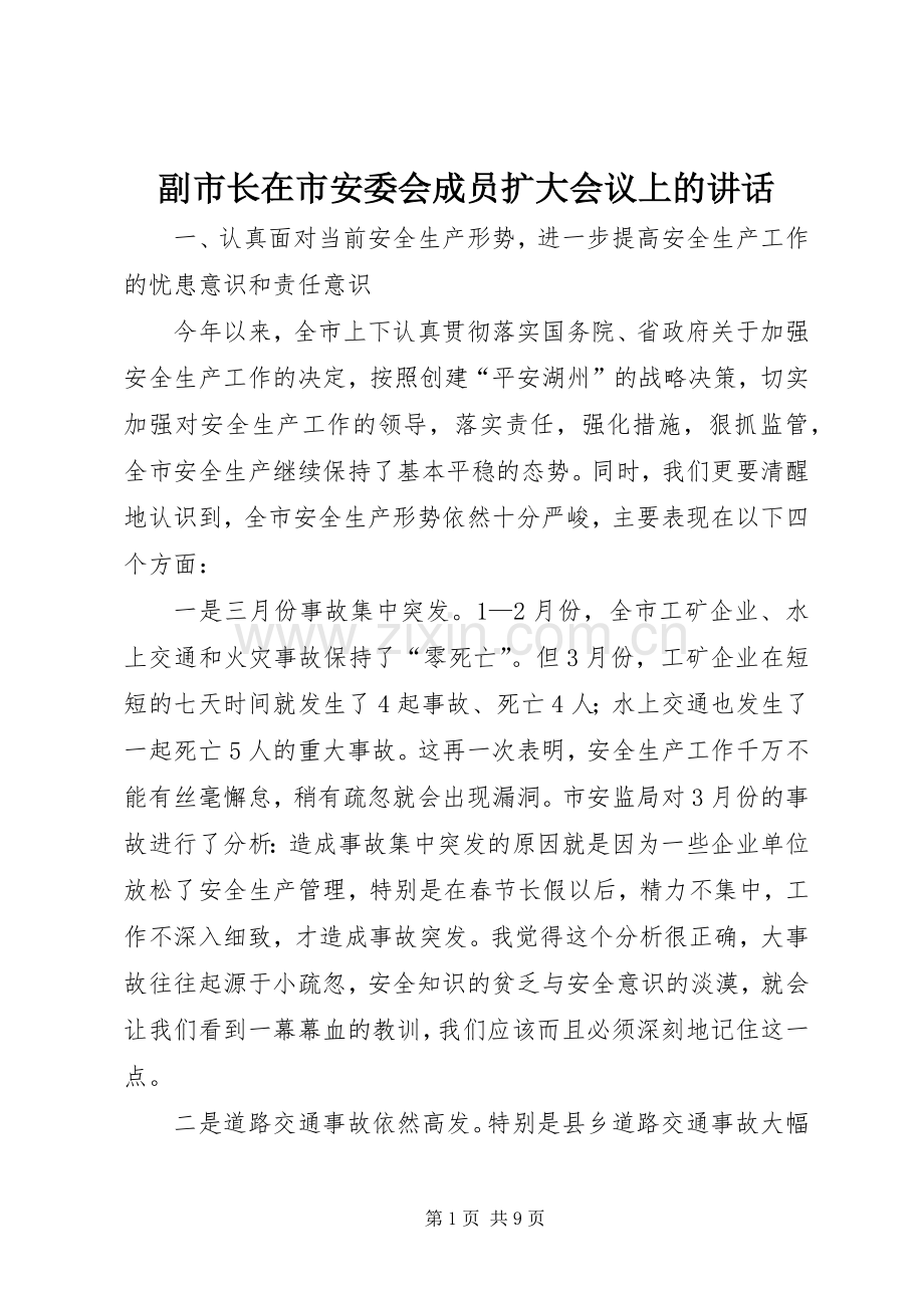 副市长在市安委会成员扩大会议上的讲话发言.docx_第1页