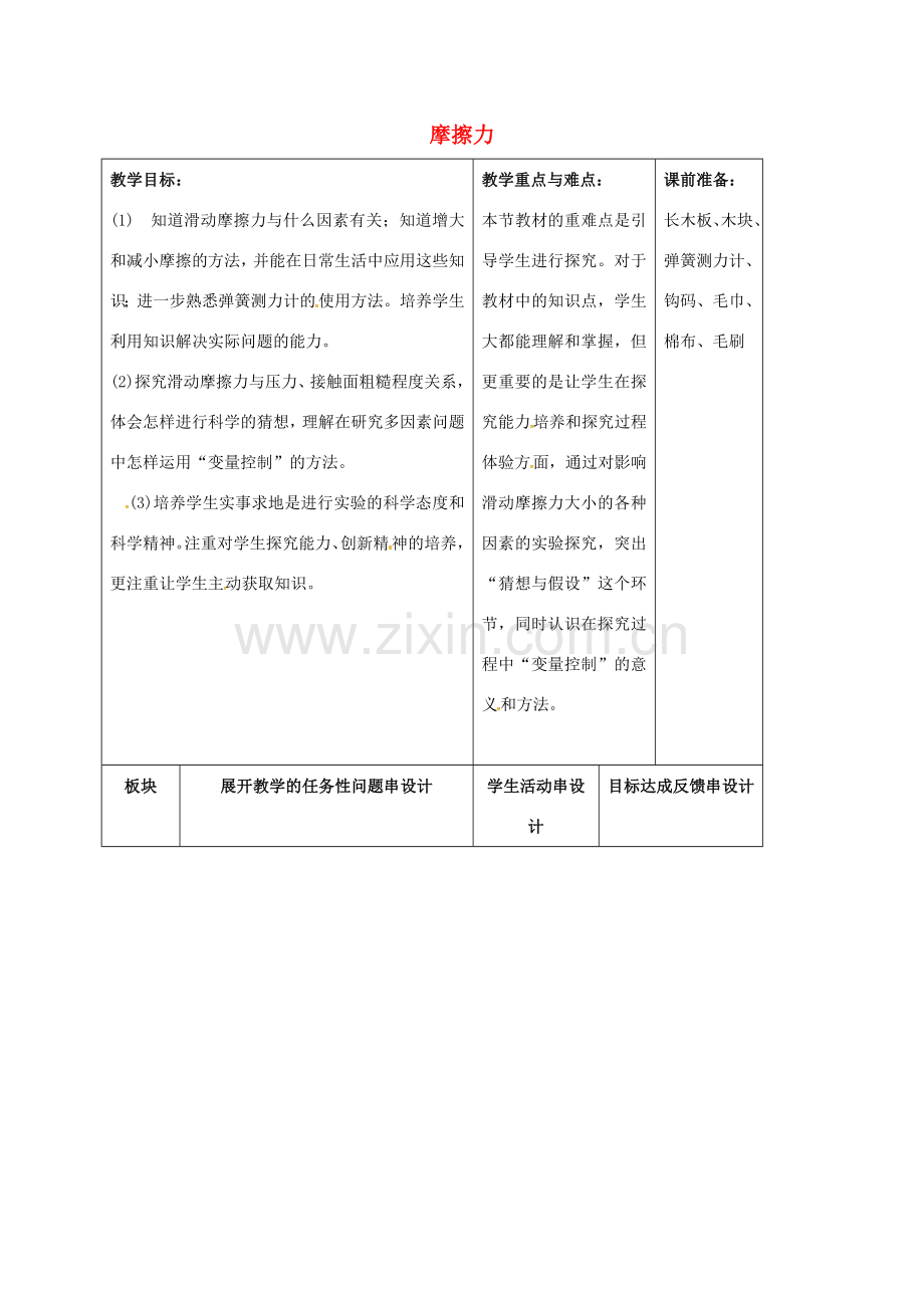 江苏省常州市新北区八年级物理下册《8.3 摩擦力》教案 苏科版-苏科版初中八年级下册物理教案.doc_第1页