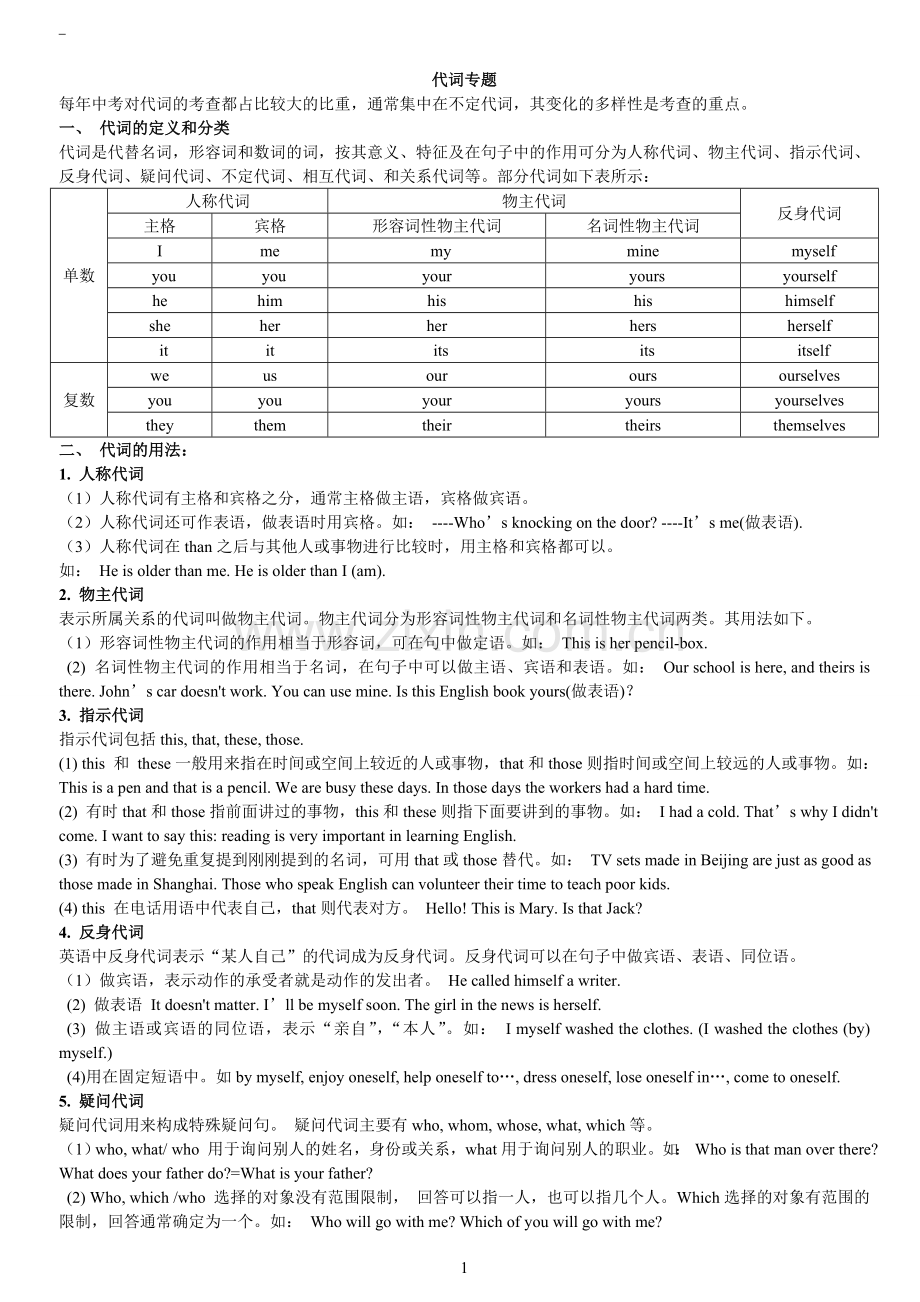 代词专题(练习题含答案).doc_第1页