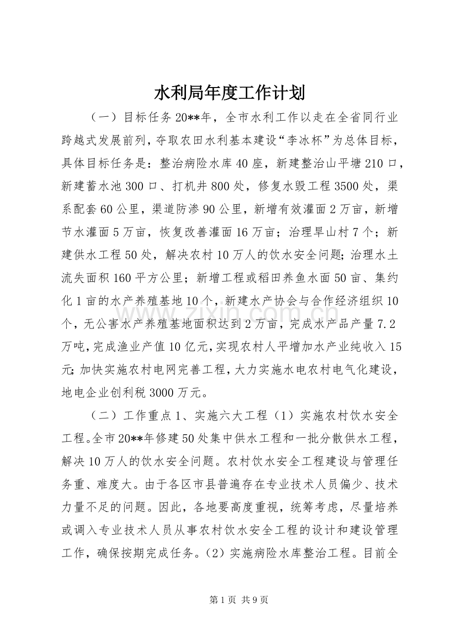 水利局年度工作计划.docx_第1页