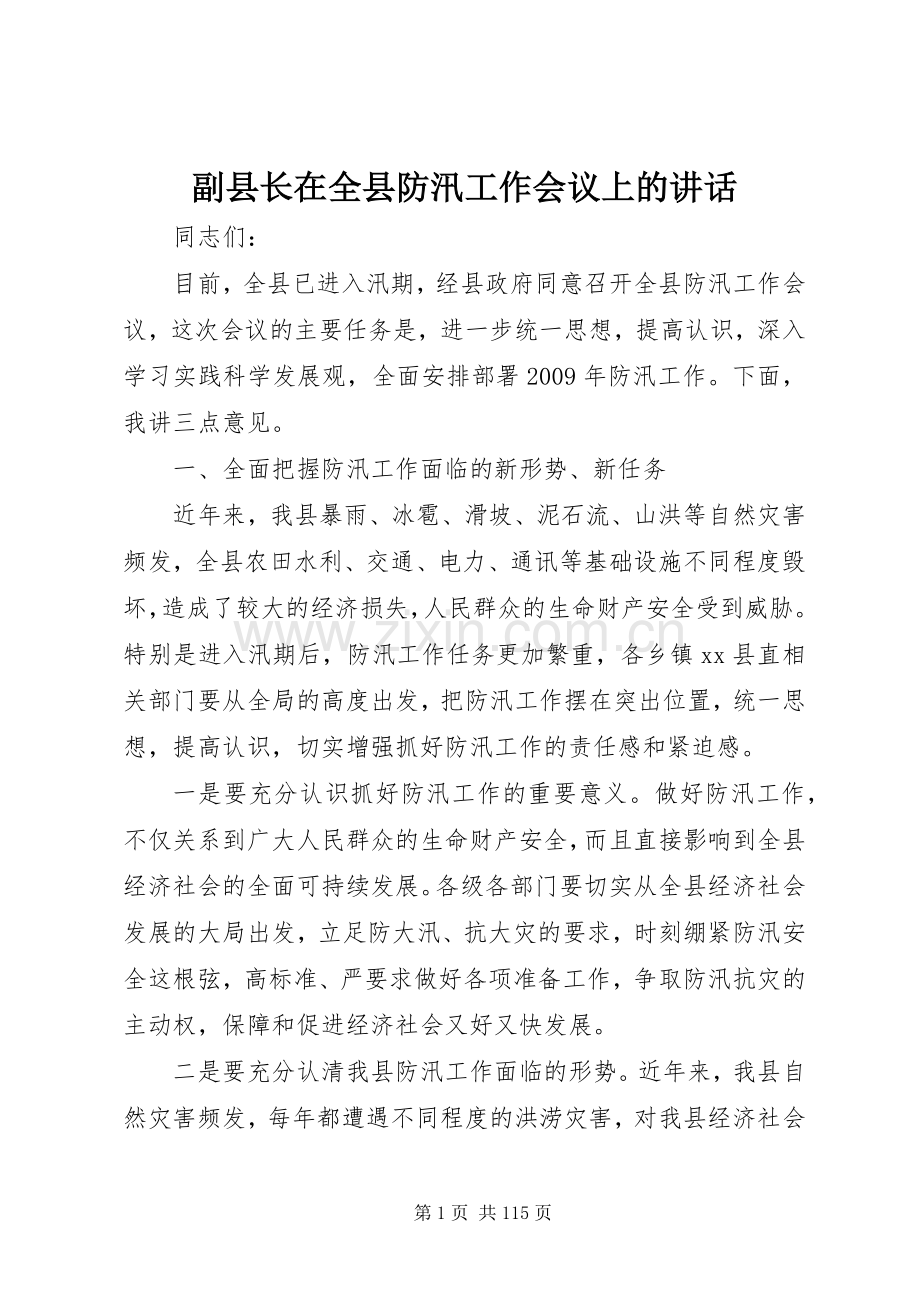 副县长在全县防汛工作会议上的讲话发言_1.docx_第1页