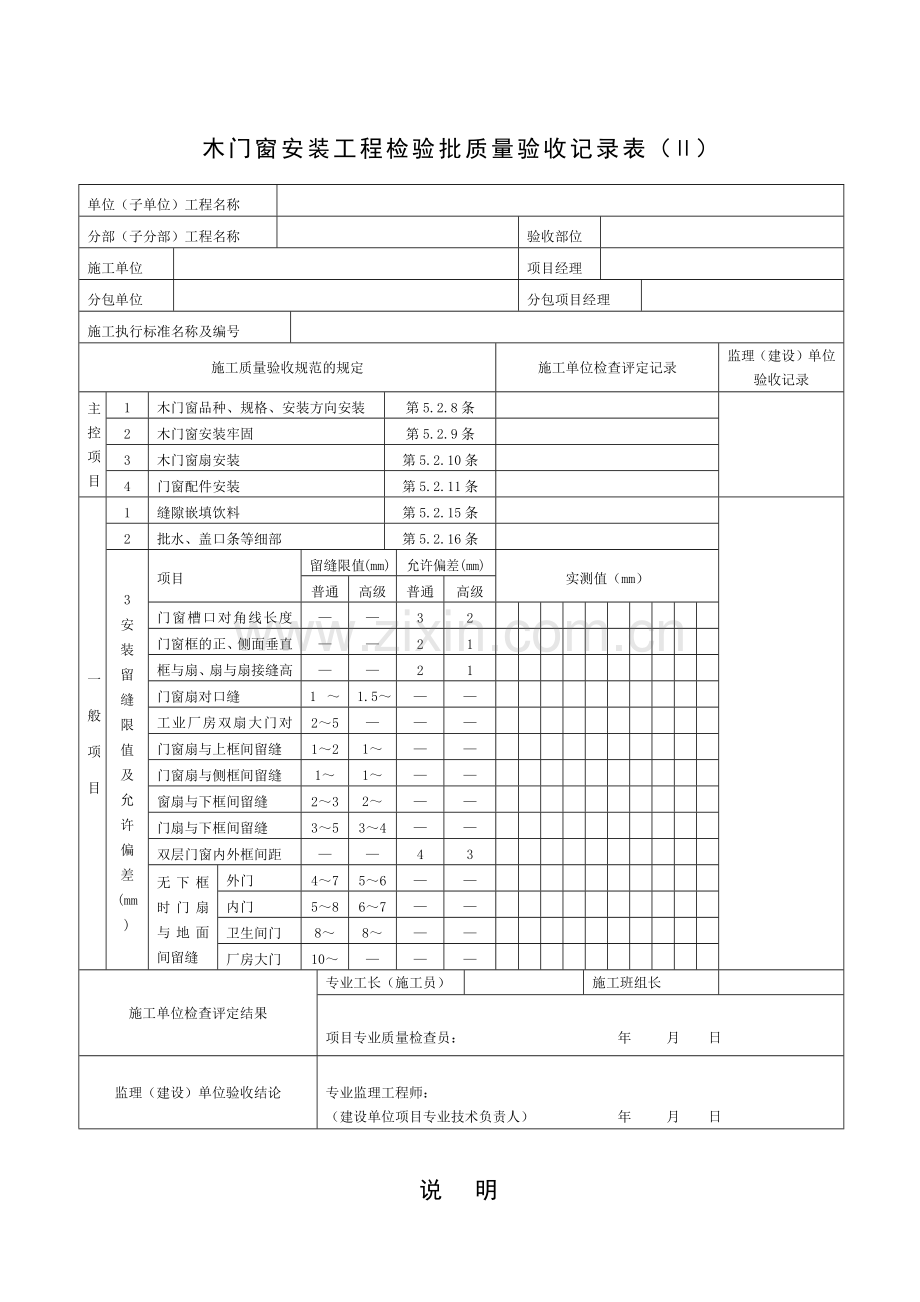 木门窗安装工程检验批质量验收记录表.docx_第1页