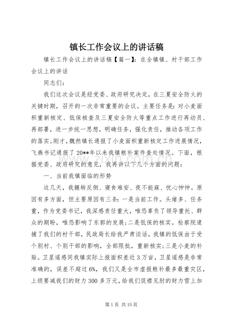 镇长工作会议上的讲话发言稿.docx_第1页