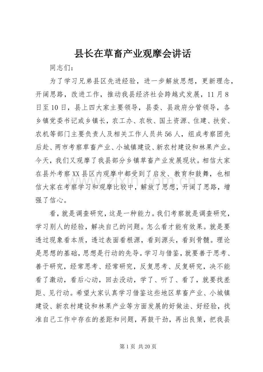 县长在草畜产业观摩会讲话发言.docx_第1页