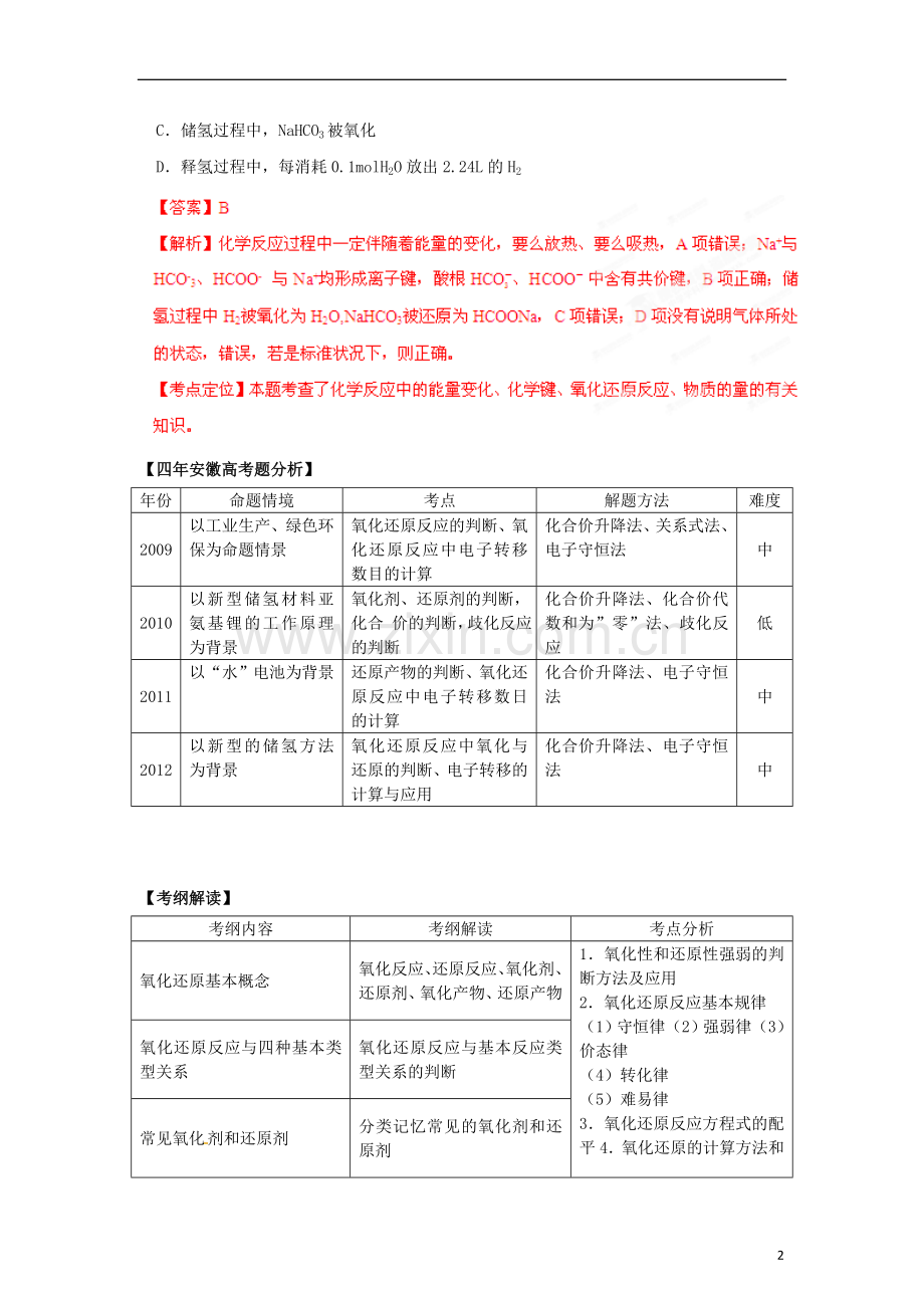 安徽省2013届高考化学二轮复习资料-题型考点详析专题01-氧化还原反应(教师版).doc_第2页