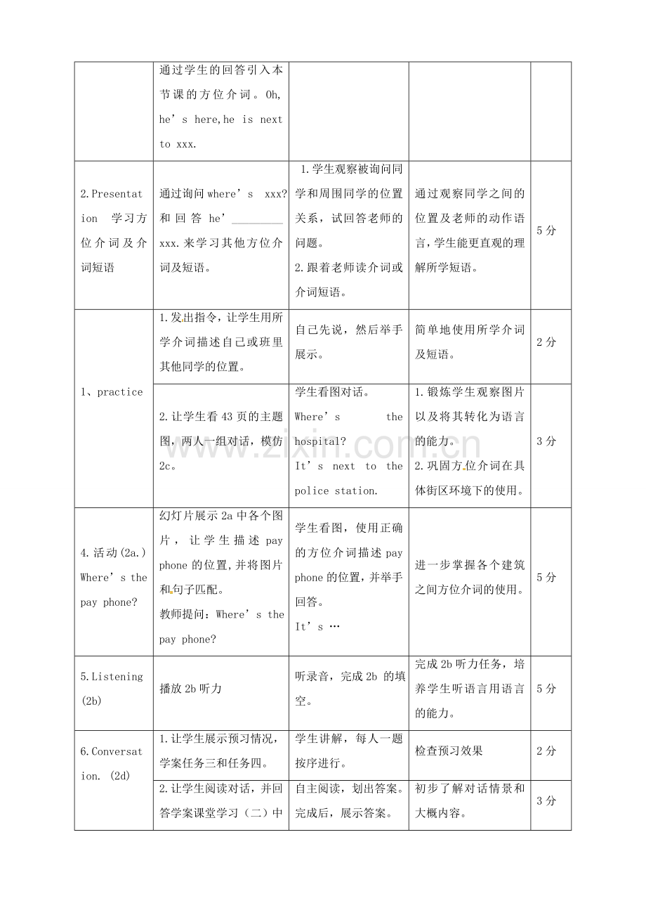 七年级英语下册《Unit 8 Is there a post office near here Section A》教学设计 （新版）人教新目标版-（新版）人教新目标版初中七年级下册英语教案.doc_第3页