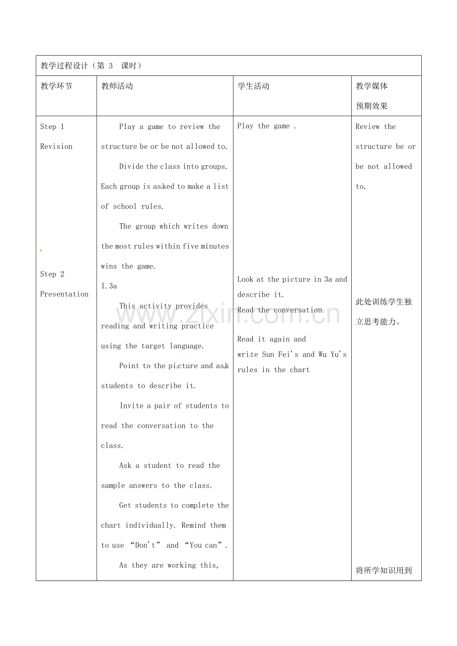 新疆生产建设兵团第五师八十六团第一中学九年级英语全册 Unit 3 Teenagers should be allowed to choose their own clothes第三课时教学设计 人教新目标版.doc_第3页