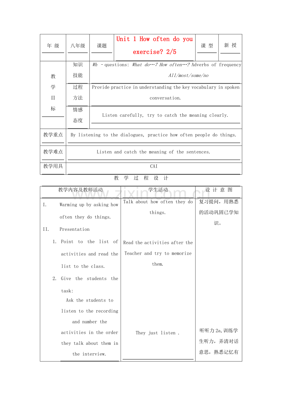 八年级英语上册 Unit 1示范教案（2） 人教新目标版.doc_第1页