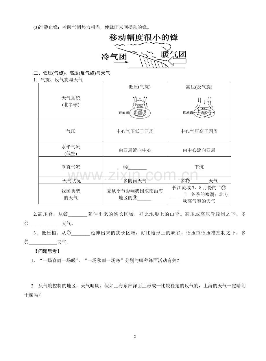 常见的天气系统导学案(学生版）.doc_第2页