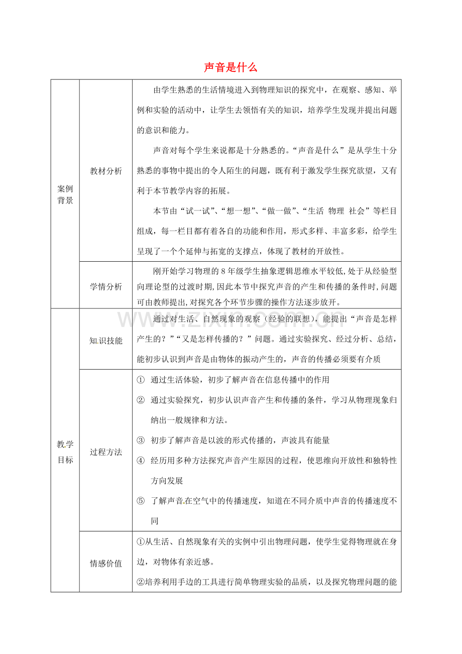 八年级物理上册《1.1 声音是什么》教案 苏科版-苏科版初中八年级上册物理教案.doc_第1页