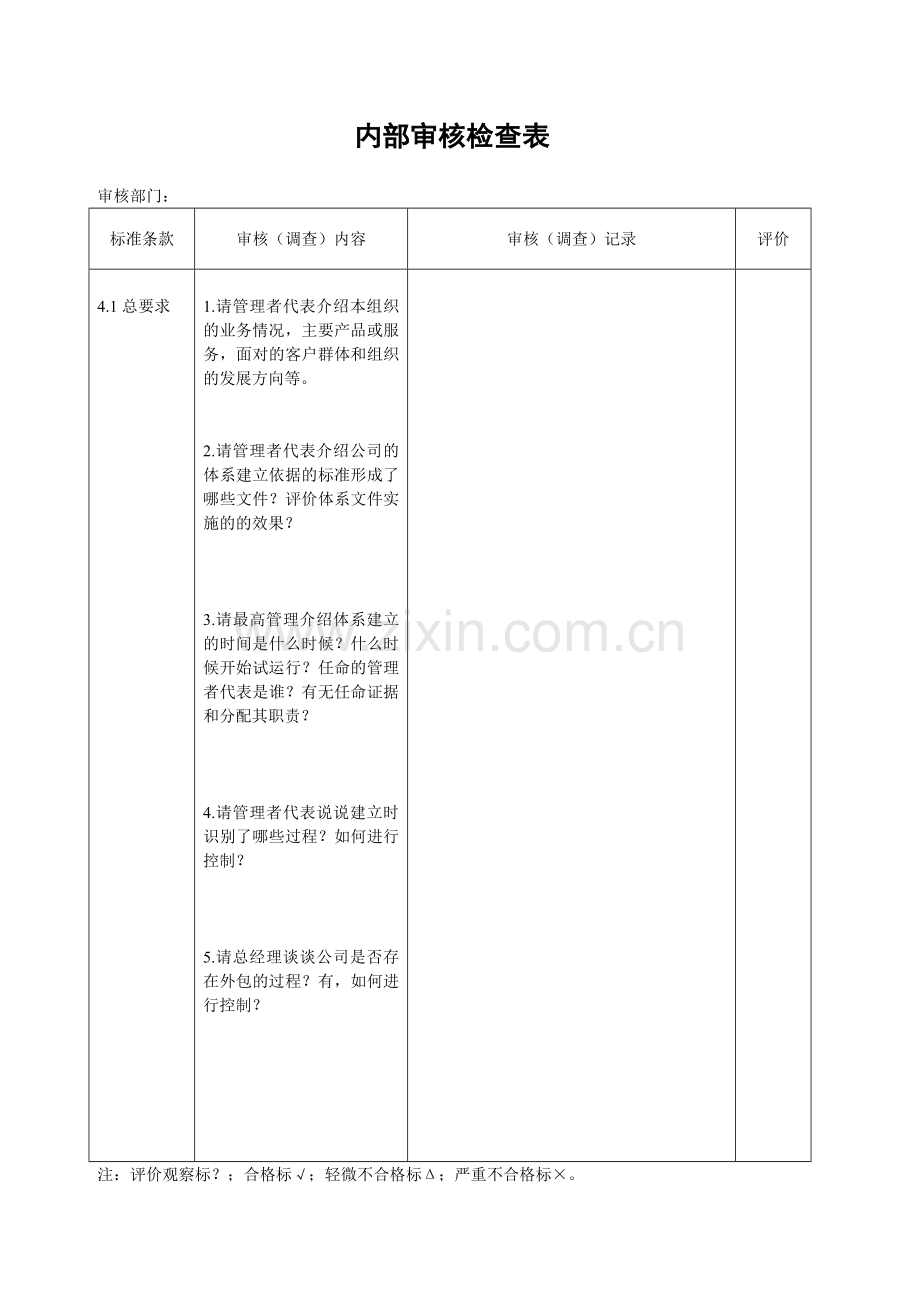 质量内部审核检查表.docx_第1页