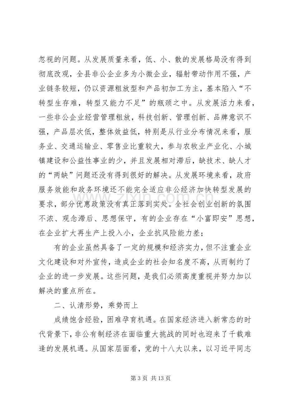 XX同志全县非公有制经济发展大会上的讲话发言.docx_第3页