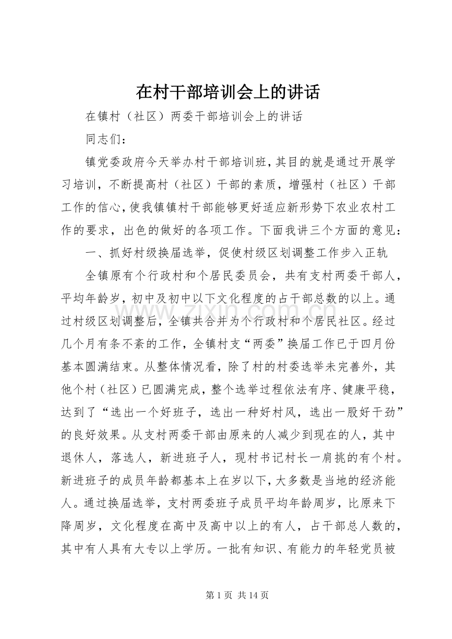 在村干部培训会上的讲话发言.docx_第1页