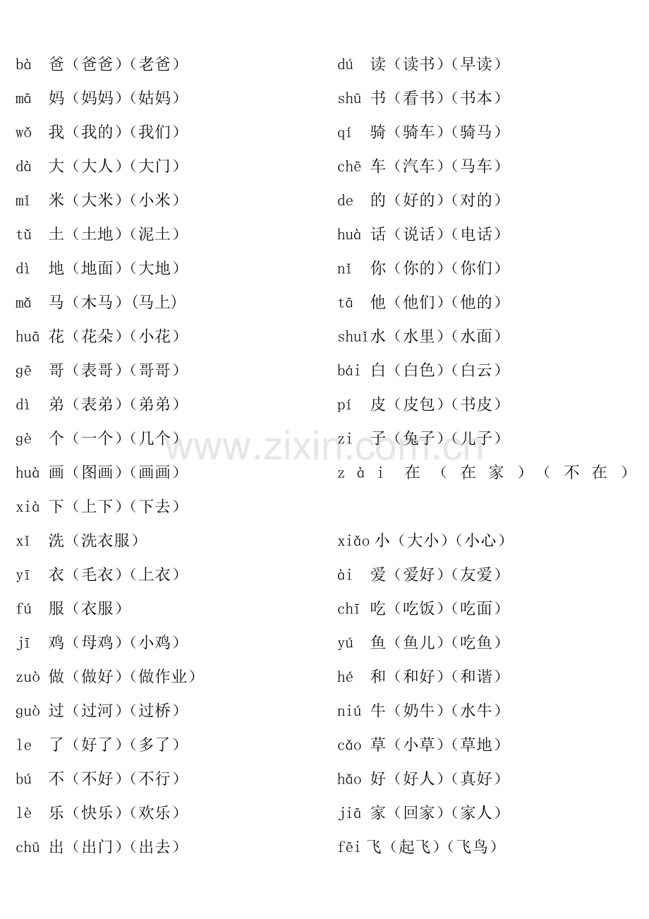 人教版一年级上册语文生字表1二类字.doc_第1页