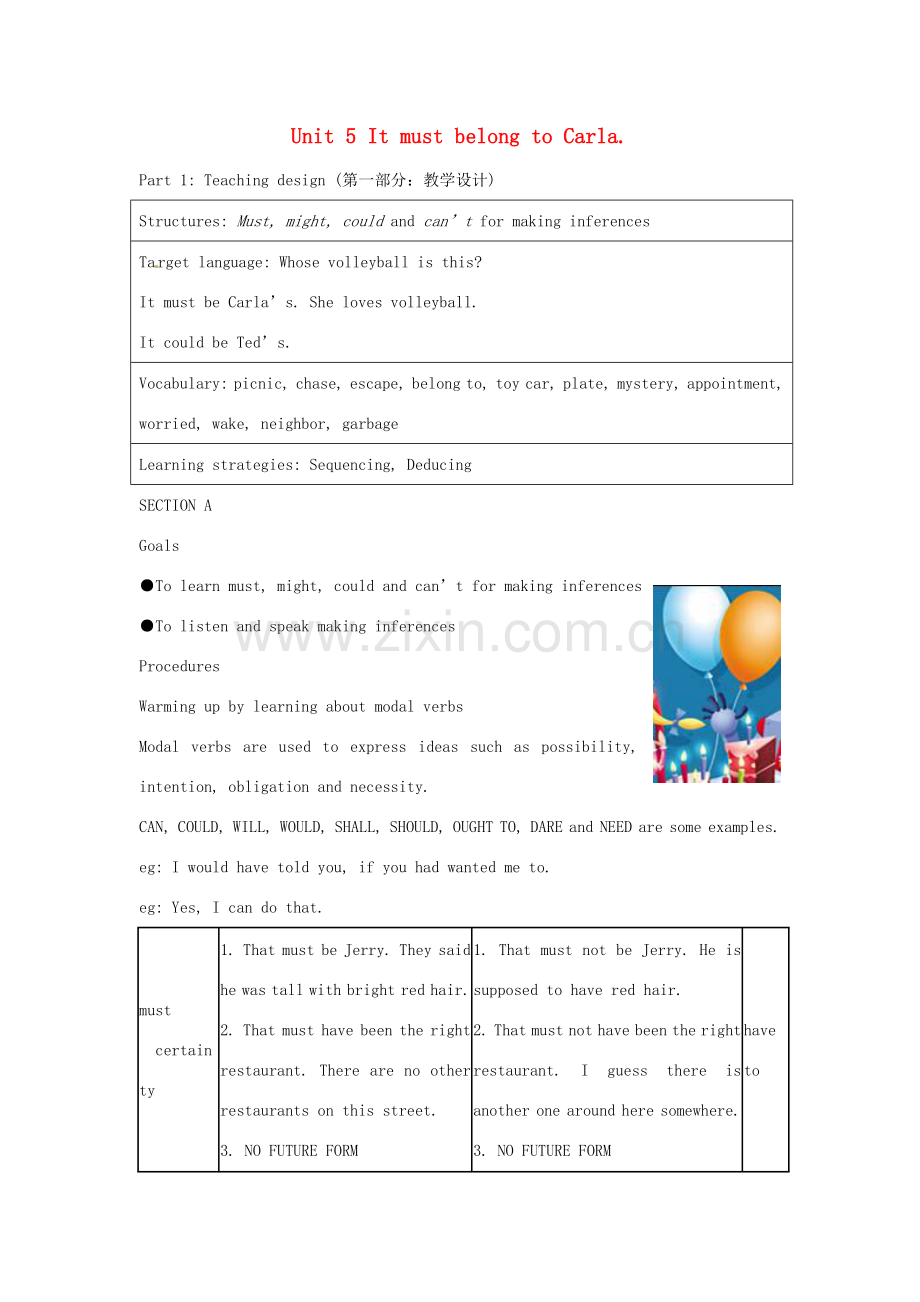 四川省江油市明镜中学九年级英语 《Unit 5 It must belong to Carla》教案 人教新目标版.doc_第1页